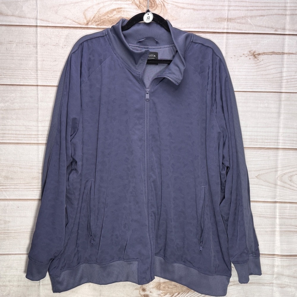Athleta Womens 3X Purple Animal Print Full Zip Track Jacket Mock Neck Athleisure